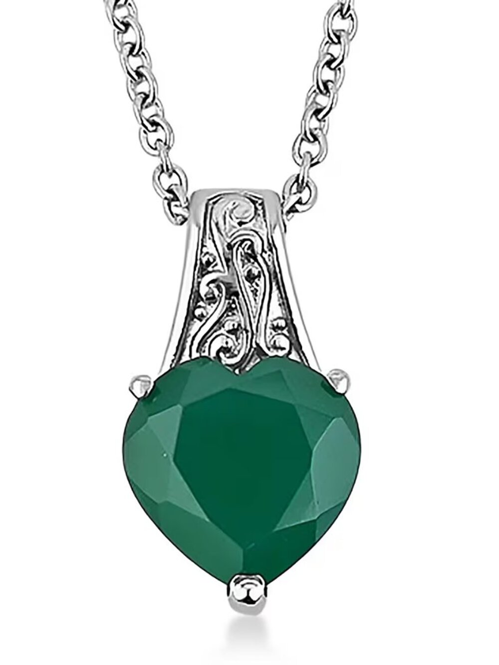 Green Onyx Pendant Necklace in Stainless Steel 3.10 ctw (20 Inches) NEW